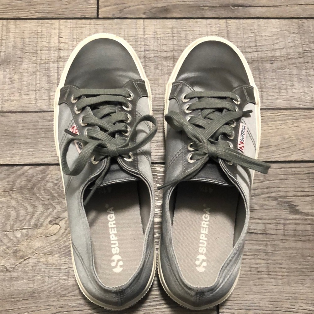 Superga satin grey sneakers for men or women w 6 eyelet lace up outsole rubber
